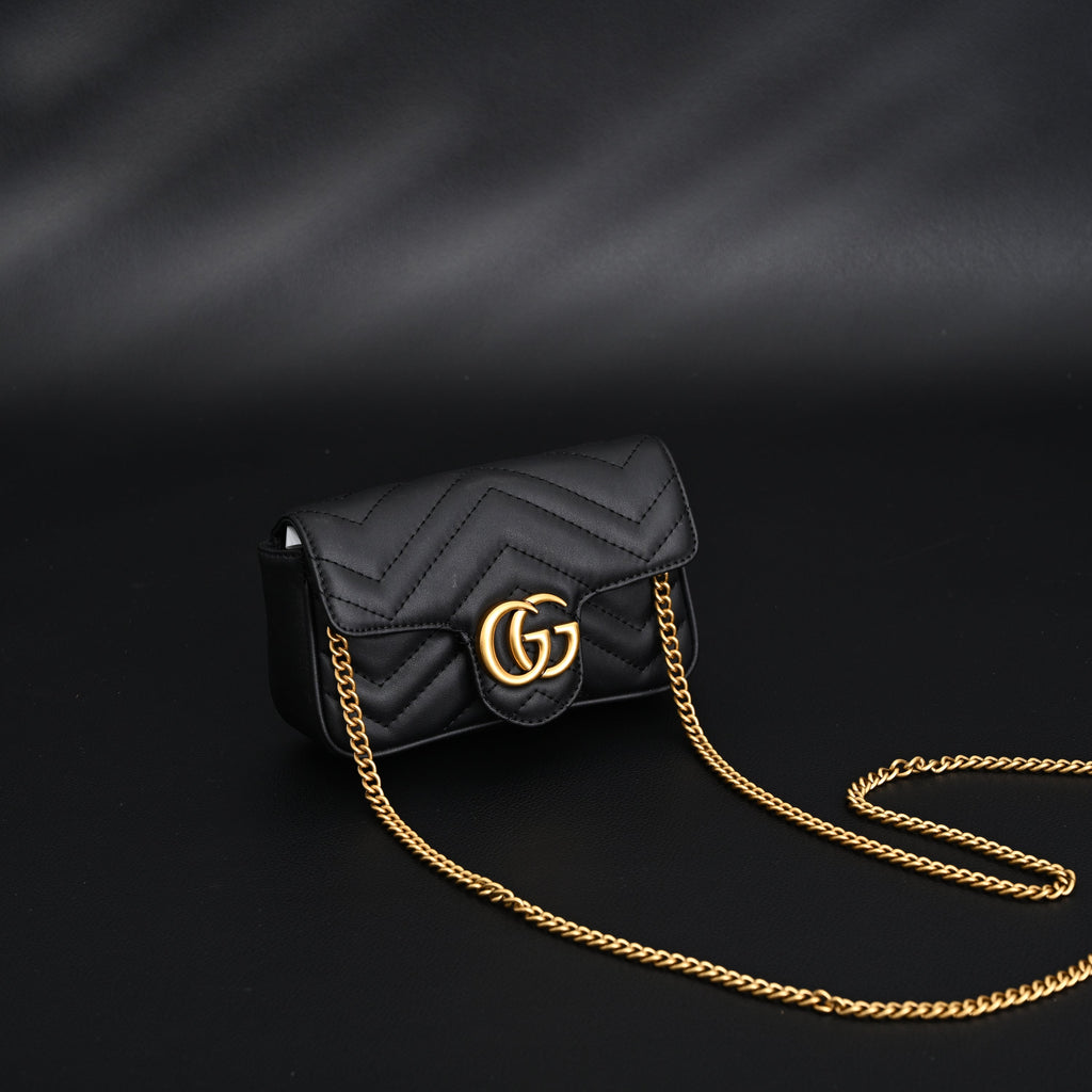 GG Marmont Matelass Mini Shoulder Bag  Black Leather with Gold Chain
