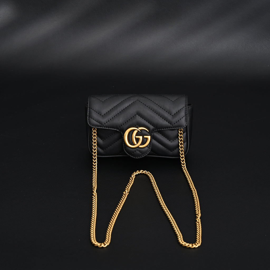GG Marmont Matelass Mini Shoulder Bag  Black Leather with Gold Chain