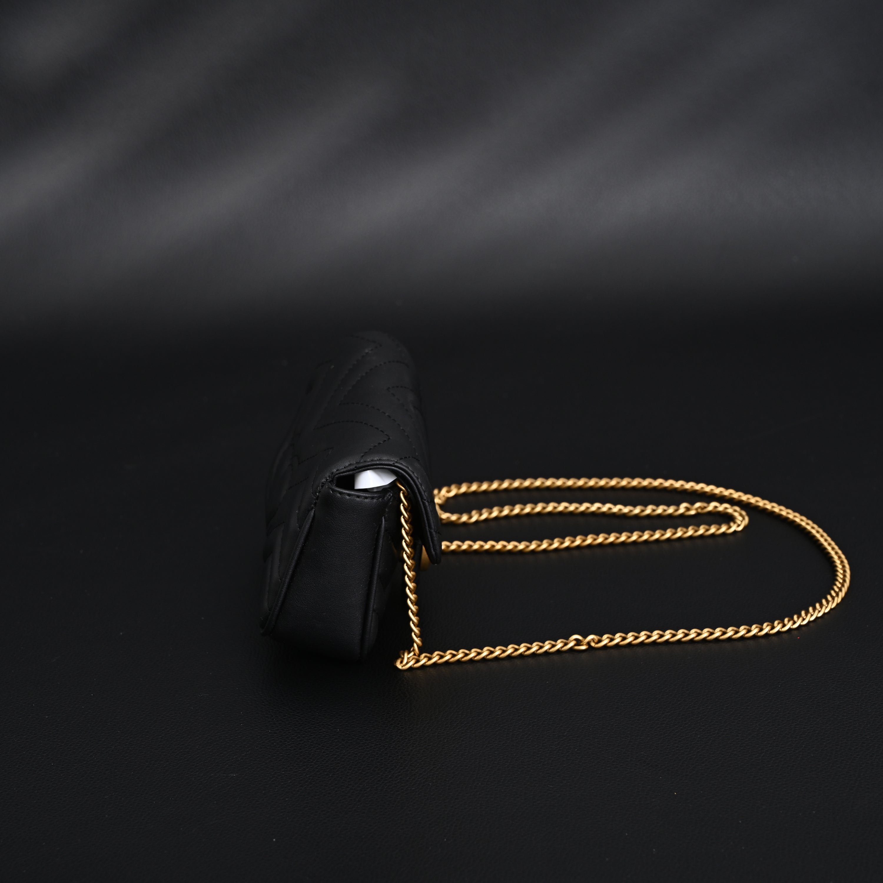 GG Marmont Matelass Mini Shoulder Bag  Black Leather with Gold Chain