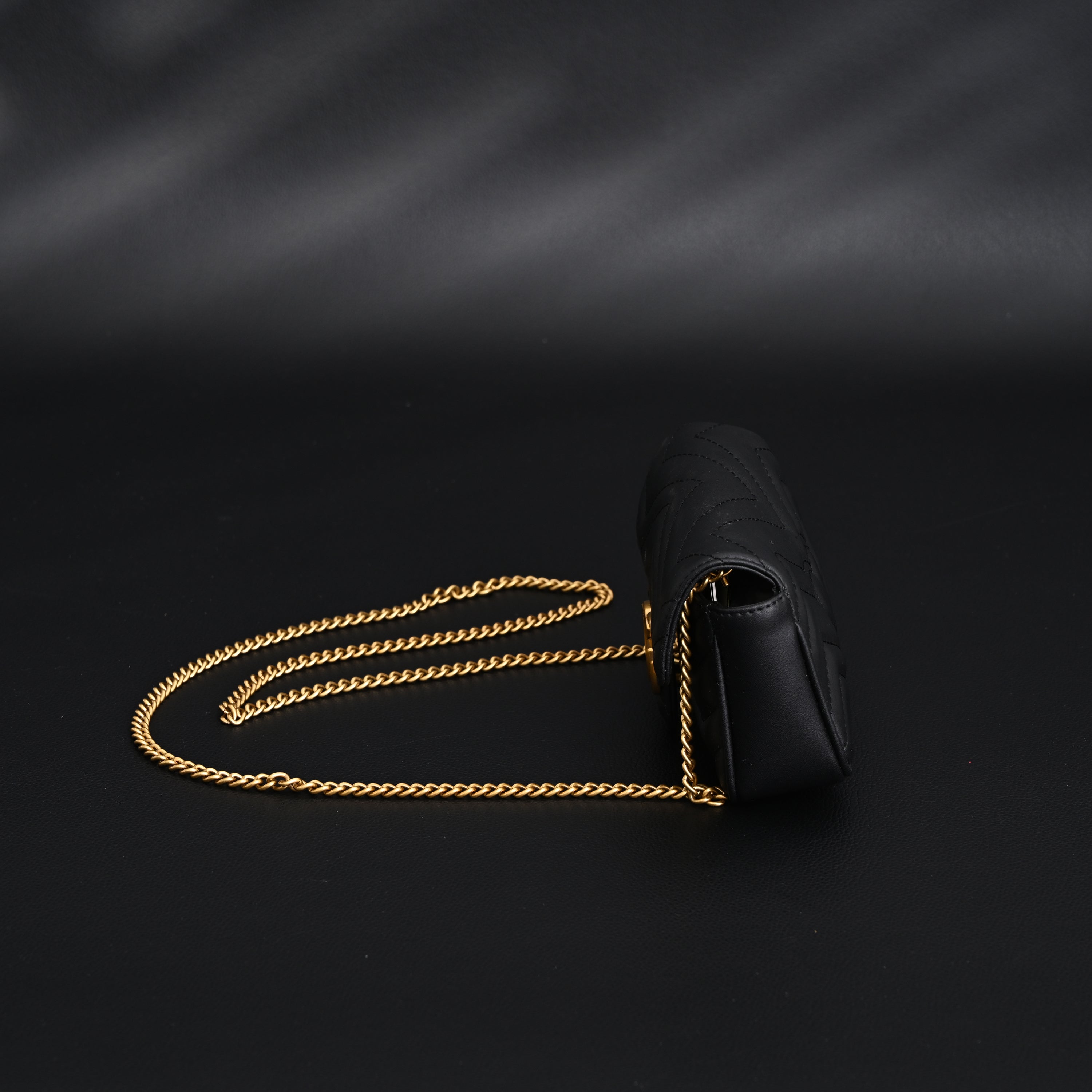 GG Marmont Matelass Mini Shoulder Bag  Black Leather with Gold Chain