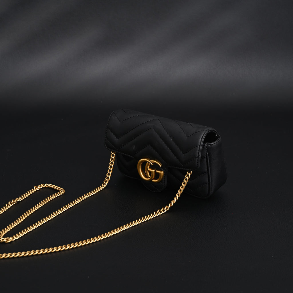 GG Marmont Matelass Mini Shoulder Bag  Black Leather with Gold Chain