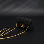 GG Marmont Matelass Mini Shoulder Bag  Black Leather with Gold Chain