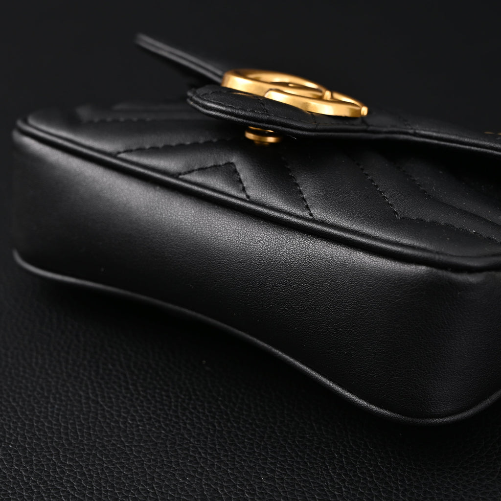 GG Marmont Matelass Mini Shoulder Bag  Black Leather with Gold Chain