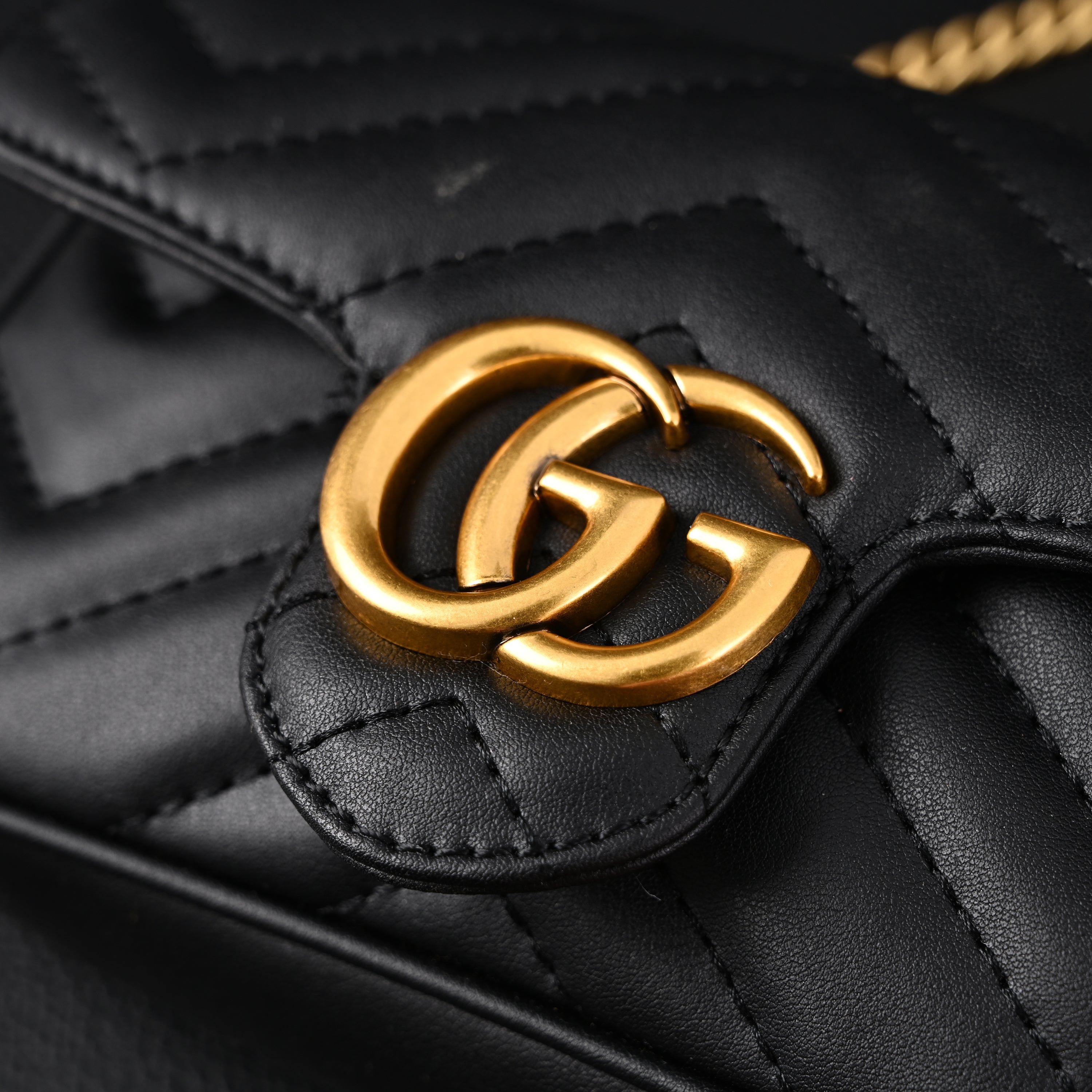 GG Marmont Matelass Mini Shoulder Bag  Black Leather with Gold Chain