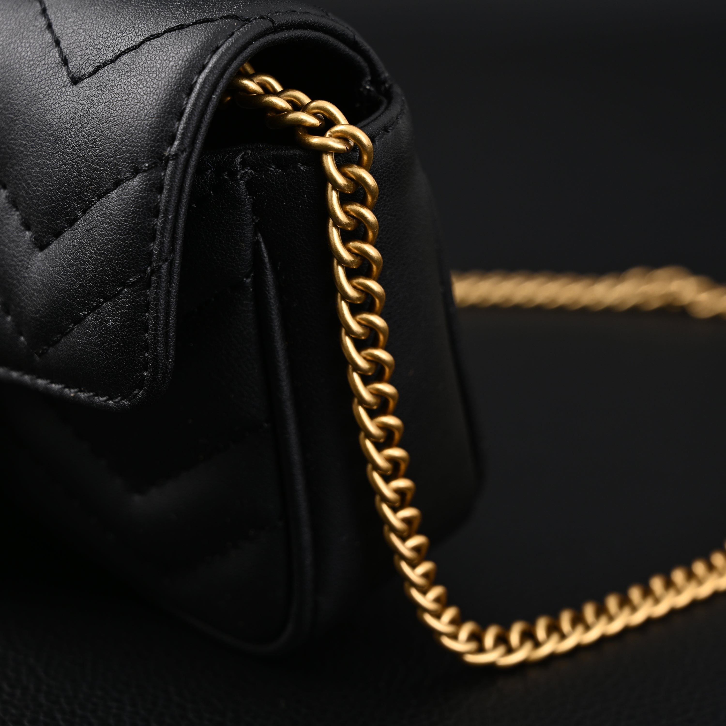 GG Marmont Matelass Mini Shoulder Bag  Black Leather with Gold Chain