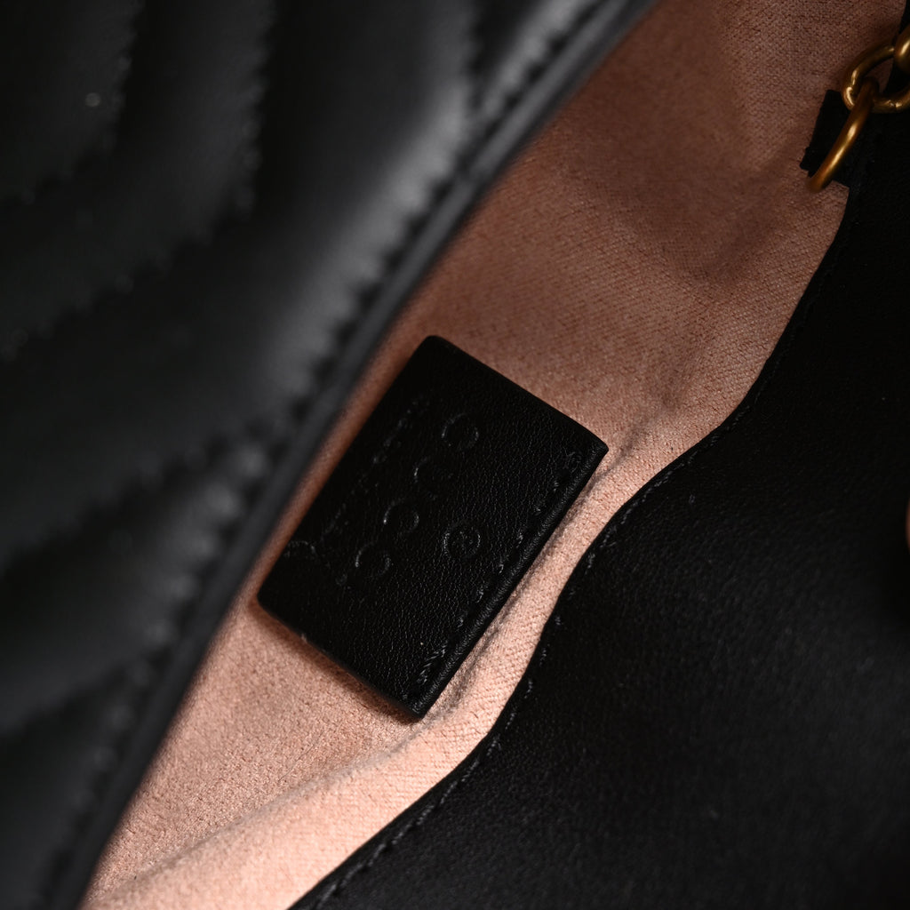 GG Marmont Matelass Mini Shoulder Bag  Black Leather with Gold Chain