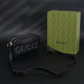 Black Leather Embossed Logo Belt Bag