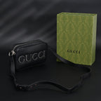 Black Leather Embossed Logo Belt Bag