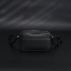 Black Leather Embossed Logo Belt Bag