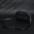 Black Leather Embossed Logo Belt Bag