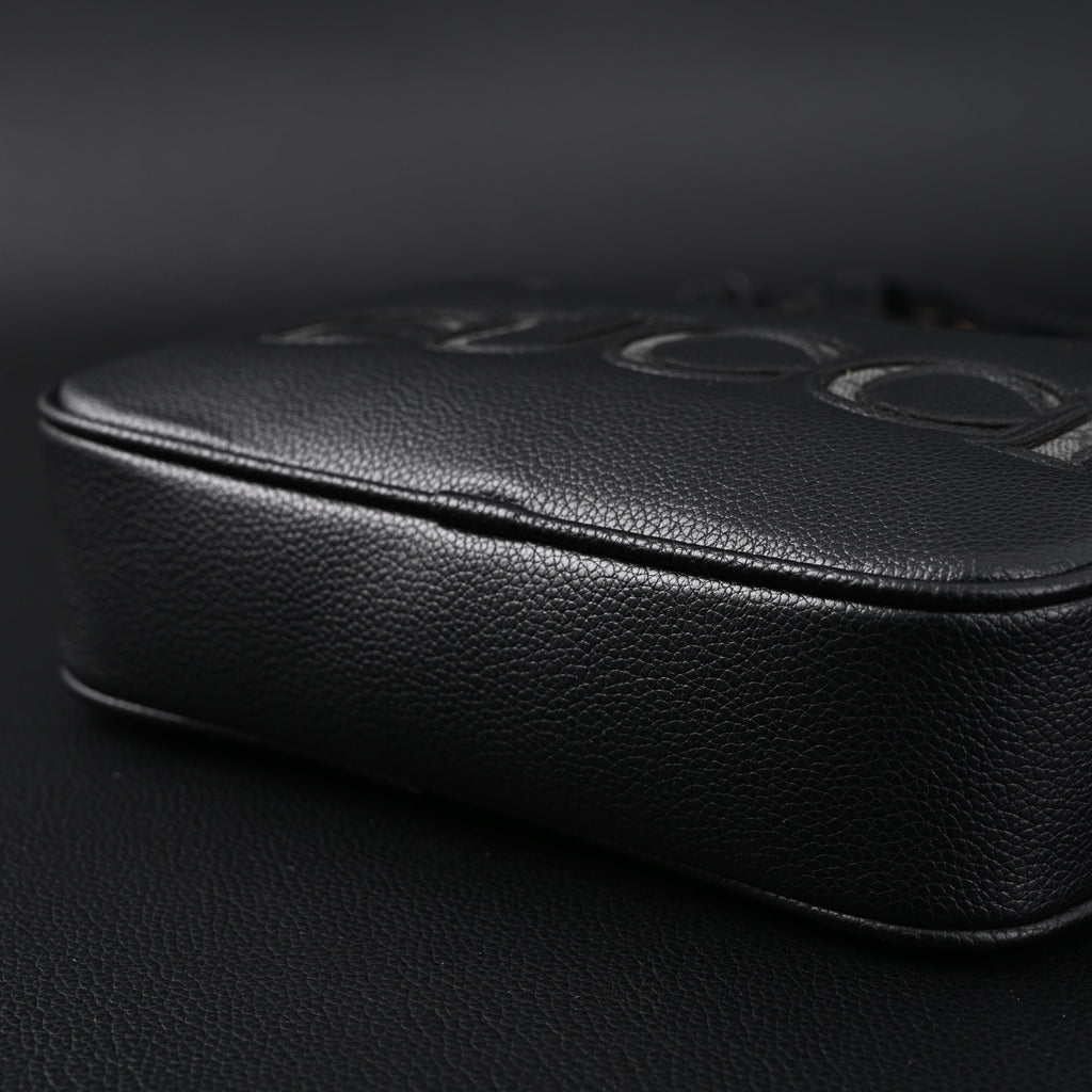 Black Leather Embossed Logo Belt Bag