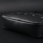 Black Leather Embossed Logo Belt Bag