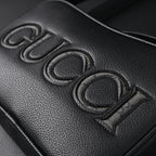 Black Leather Embossed Logo Belt Bag