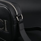 Black Leather Embossed Logo Belt Bag