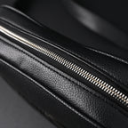 Black Leather Embossed Logo Belt Bag