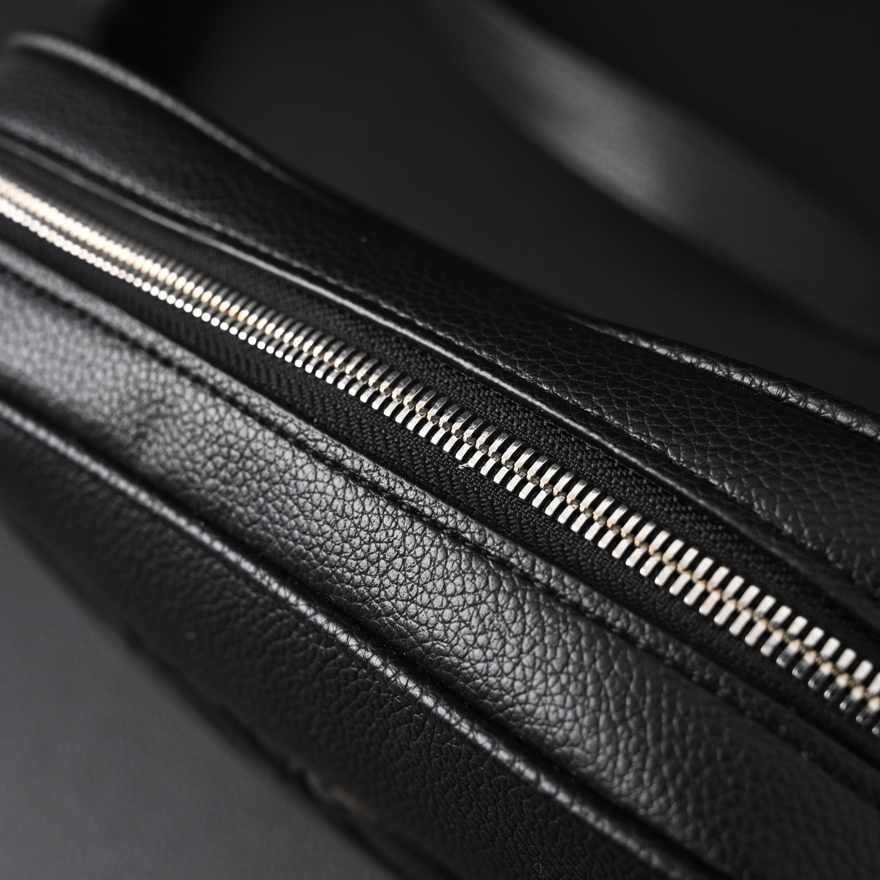 Black Leather Embossed Logo Belt Bag