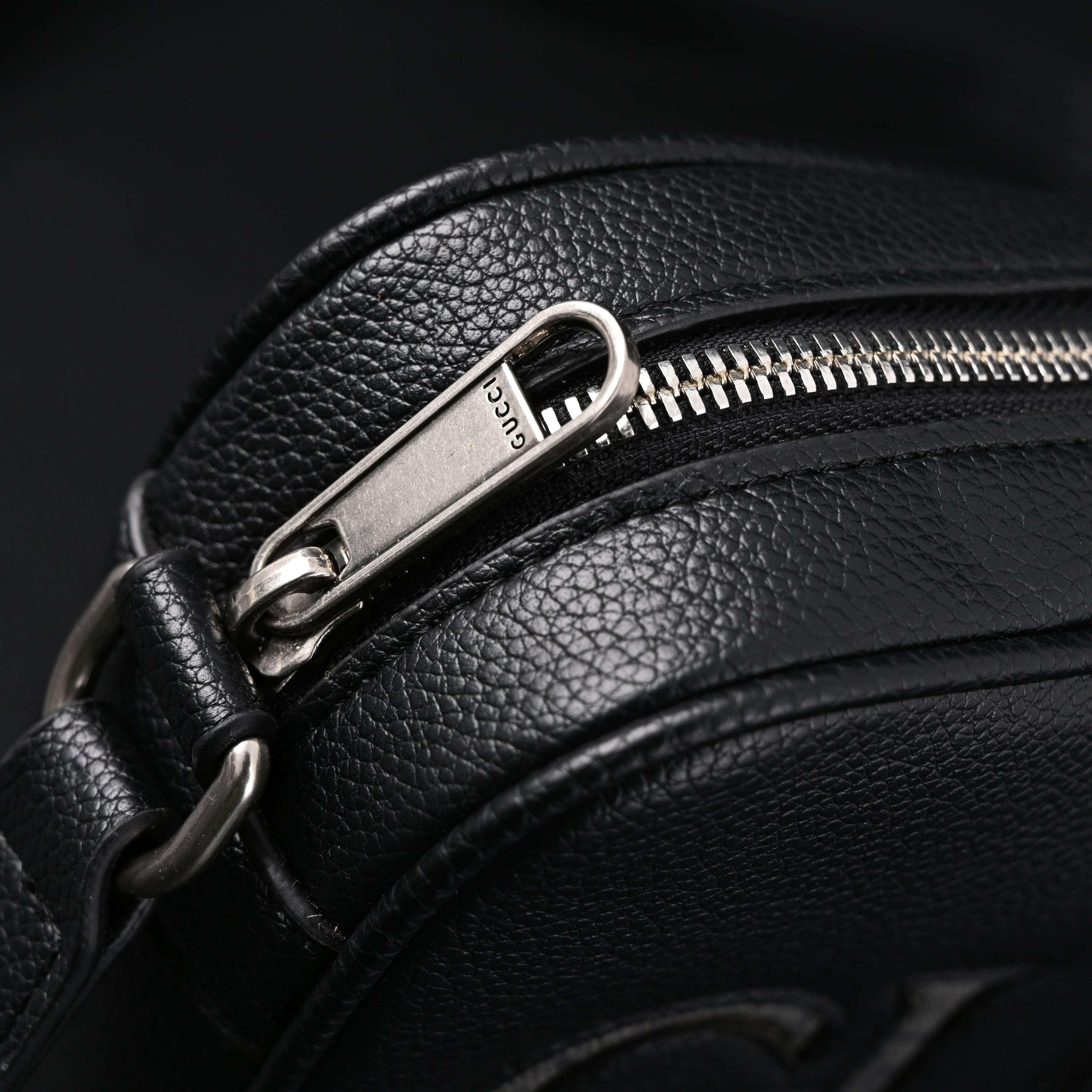 Black Leather Embossed Logo Belt Bag