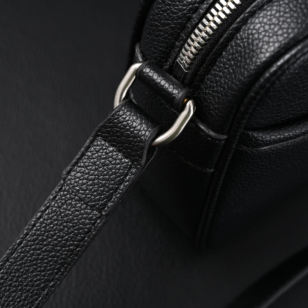 Black Leather Embossed Logo Belt Bag