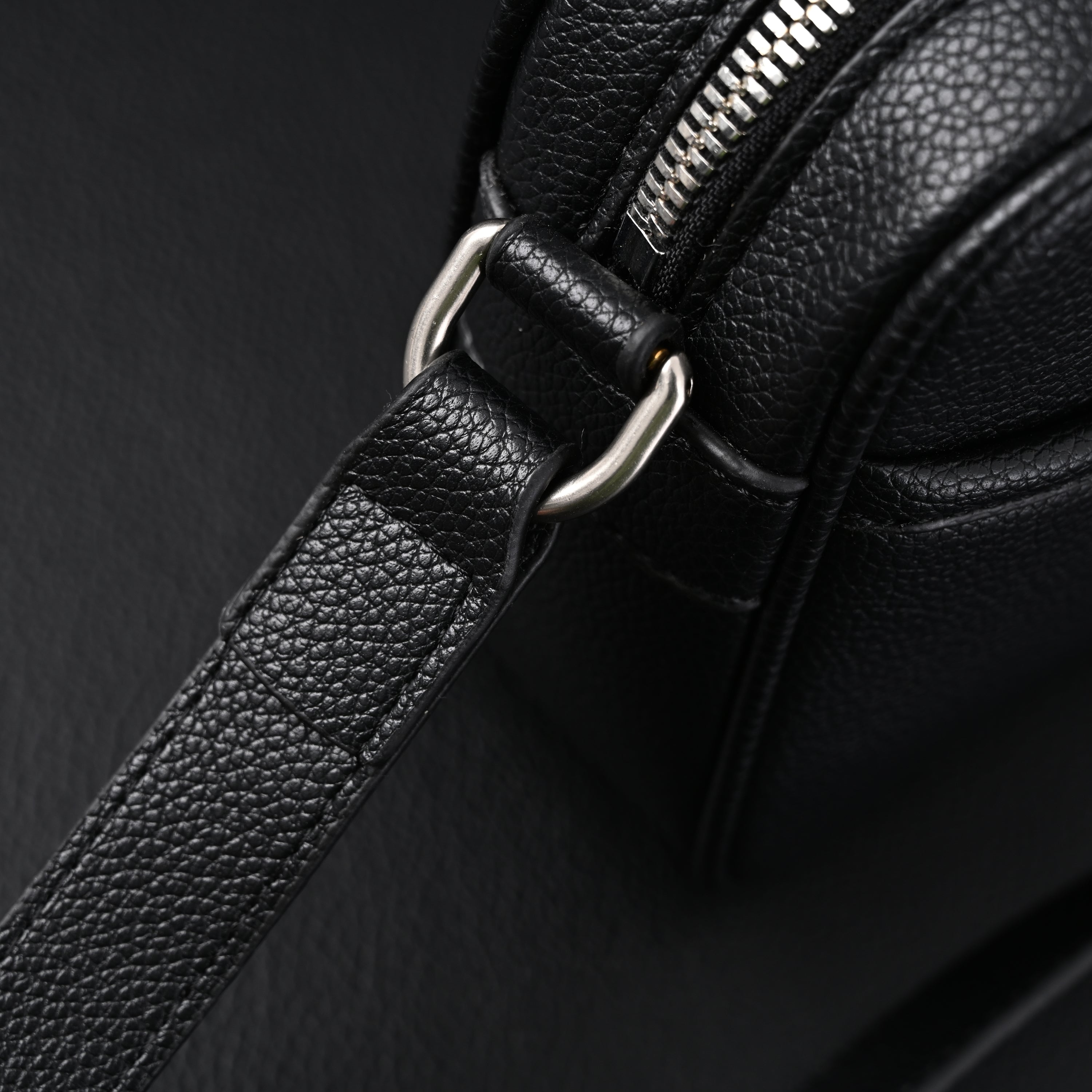 Black Leather Embossed Logo Belt Bag
