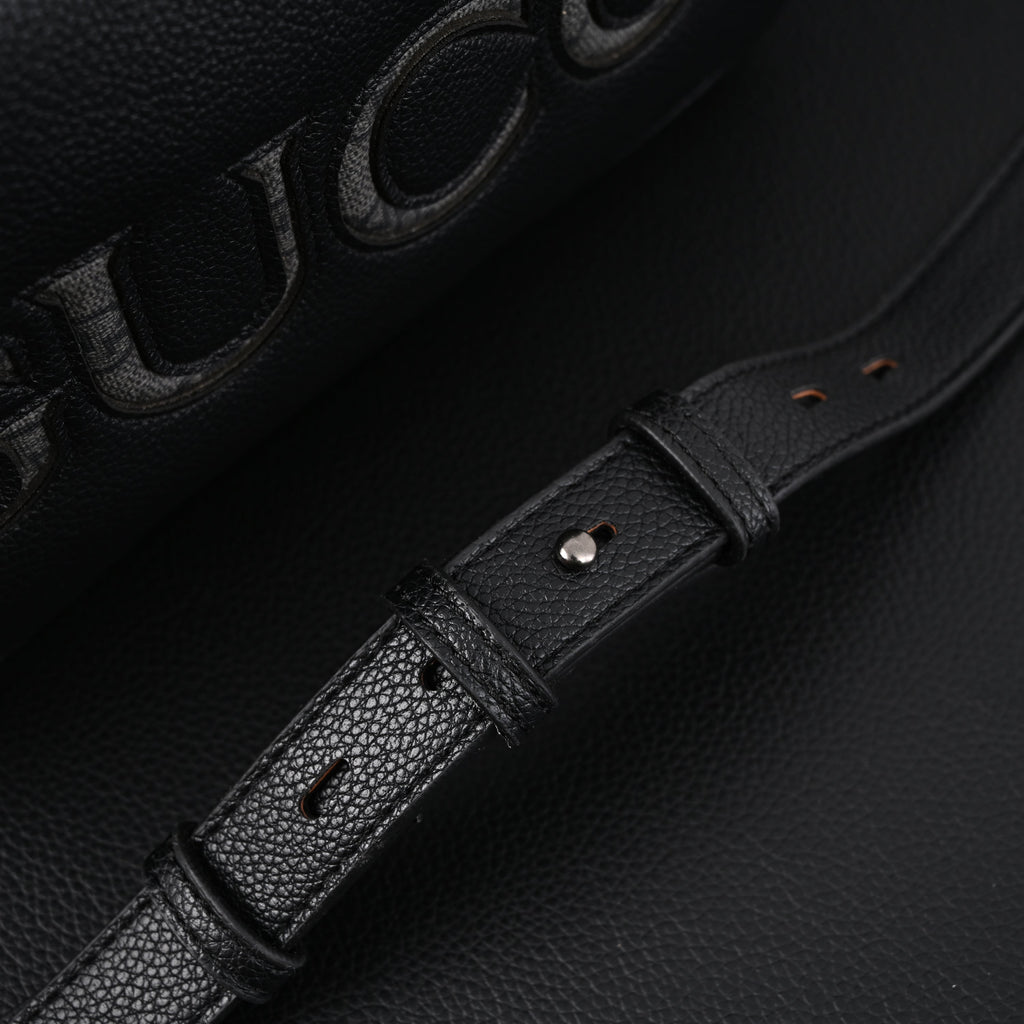 Black Leather Embossed Logo Belt Bag