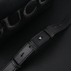 Black Leather Embossed Logo Belt Bag