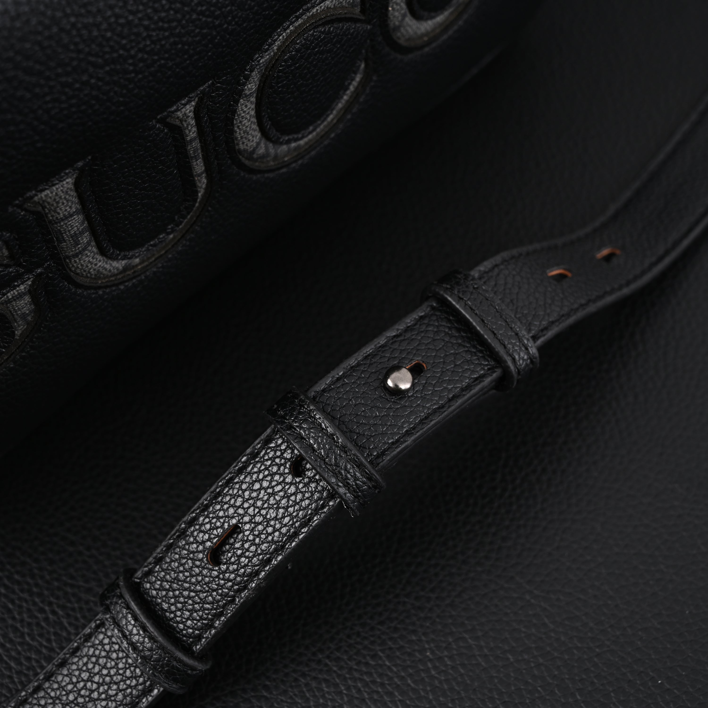 Black Leather Embossed Logo Belt Bag