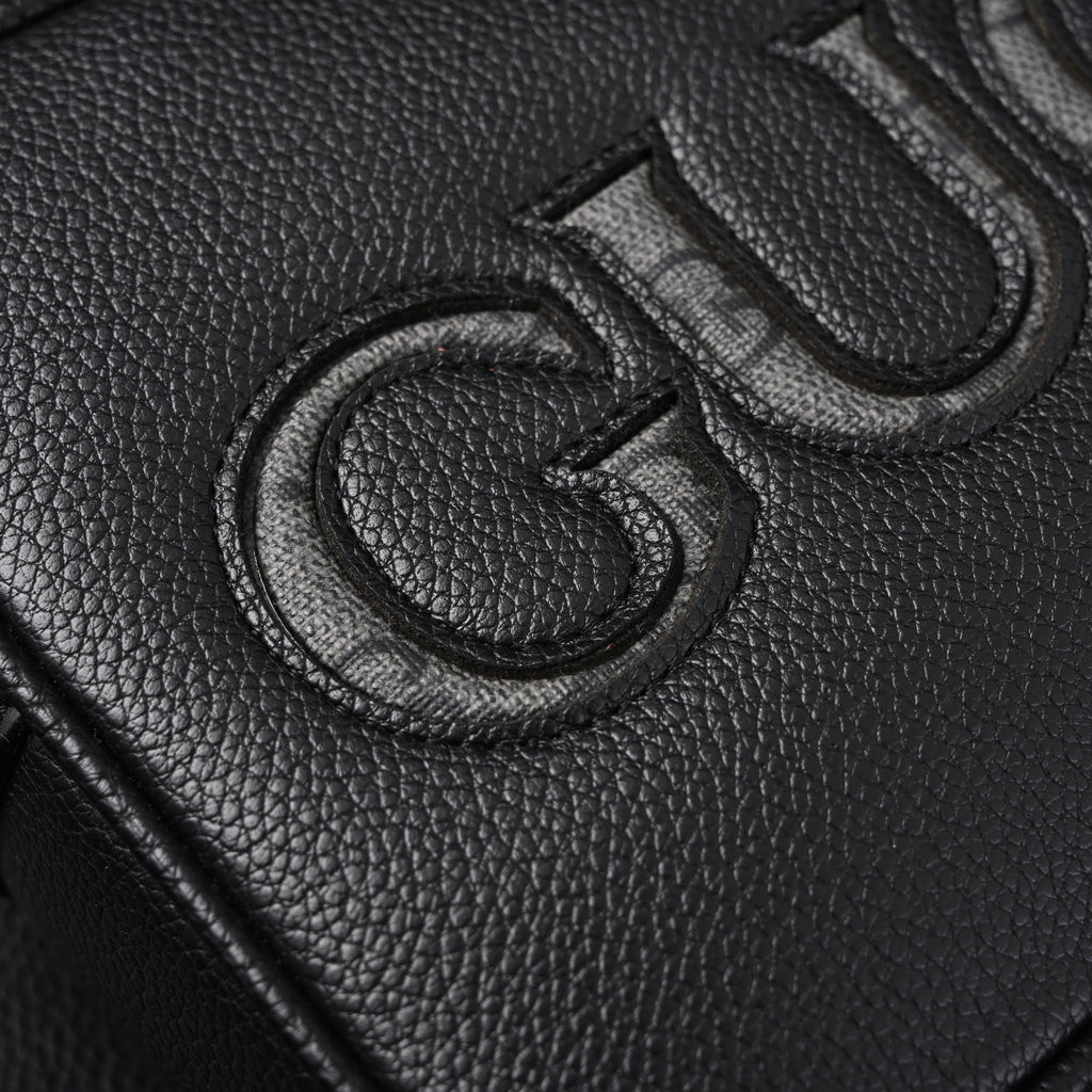 Black Leather Embossed Logo Belt Bag