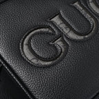 Black Leather Embossed Logo Belt Bag
