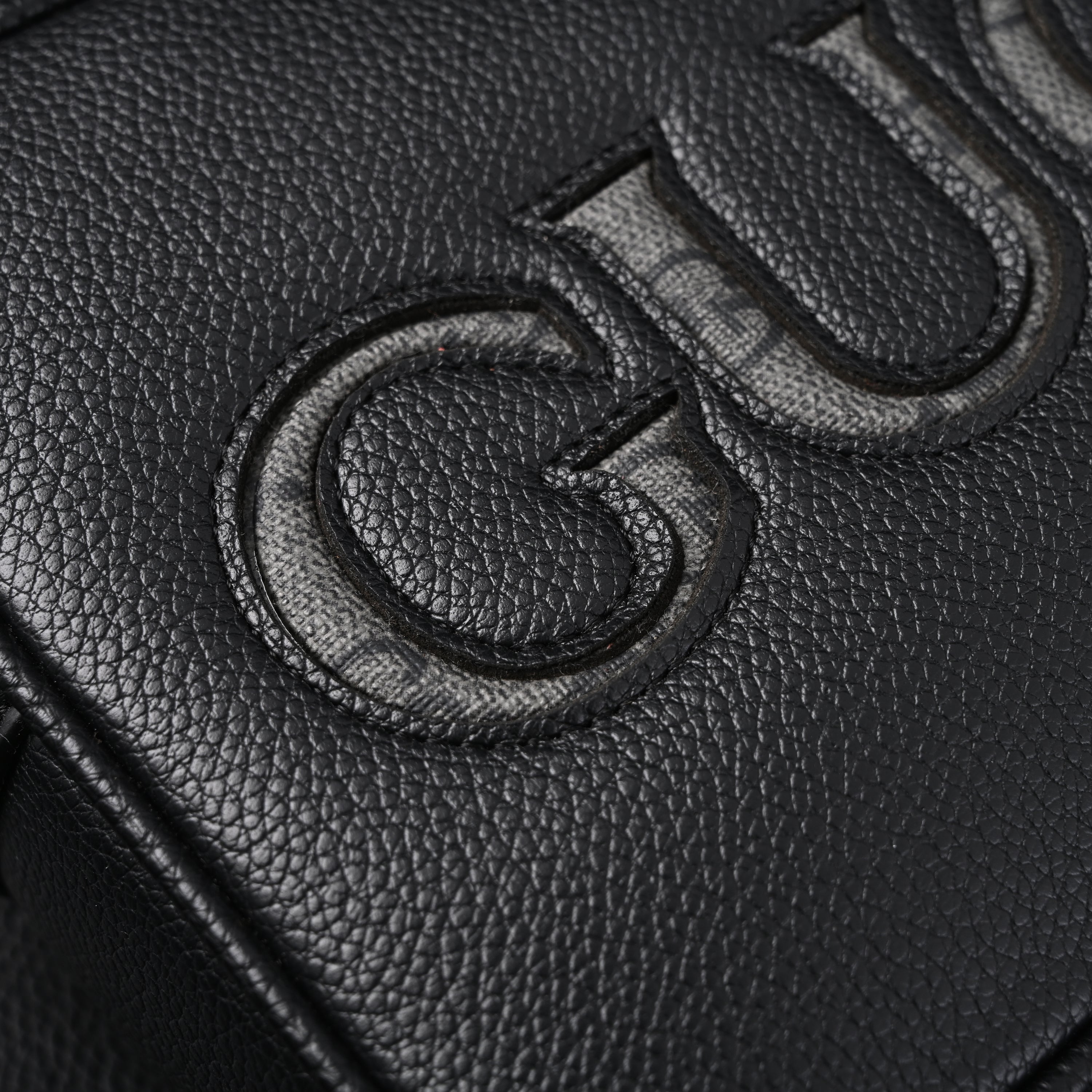 Black Leather Embossed Logo Belt Bag