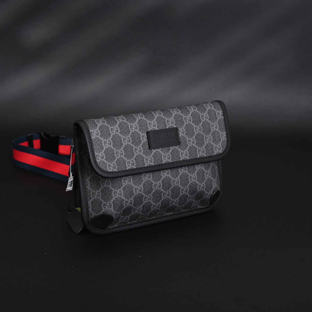 Ophidia GG Supreme Belt Bag  Black/Grey with Web Strap