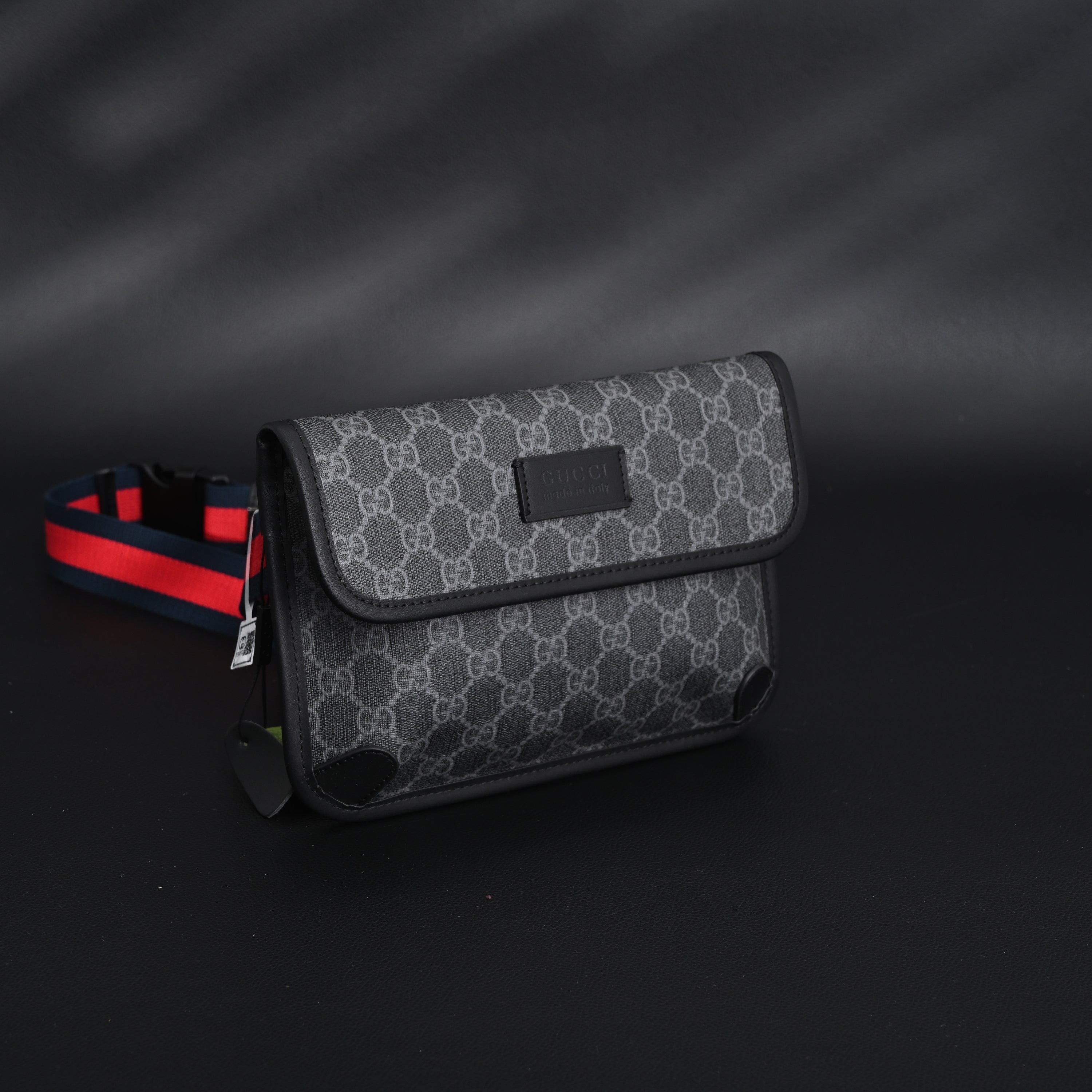 Ophidia GG Supreme Belt Bag  Black/Grey with Web Strap