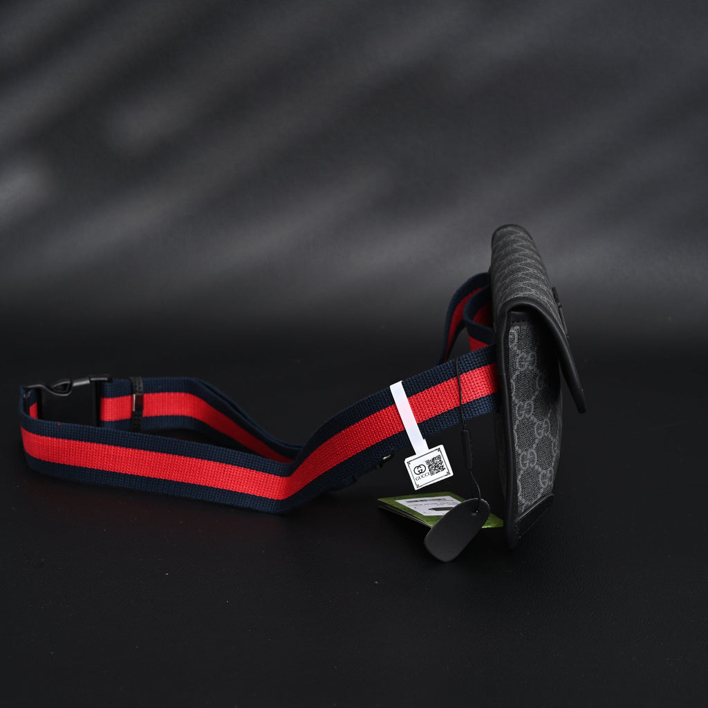 Ophidia GG Supreme Belt Bag  Black/Grey with Web Strap