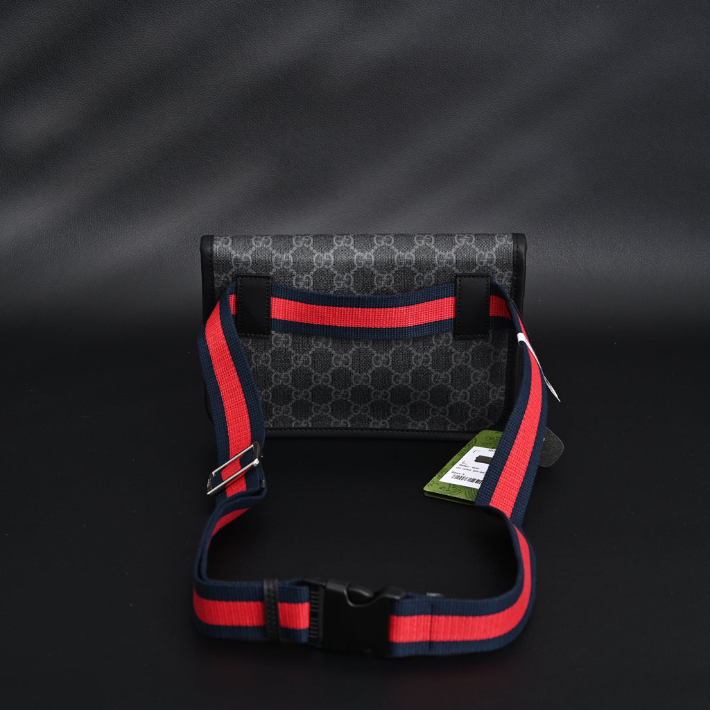 Ophidia GG Supreme Belt Bag  Black/Grey with Web Strap