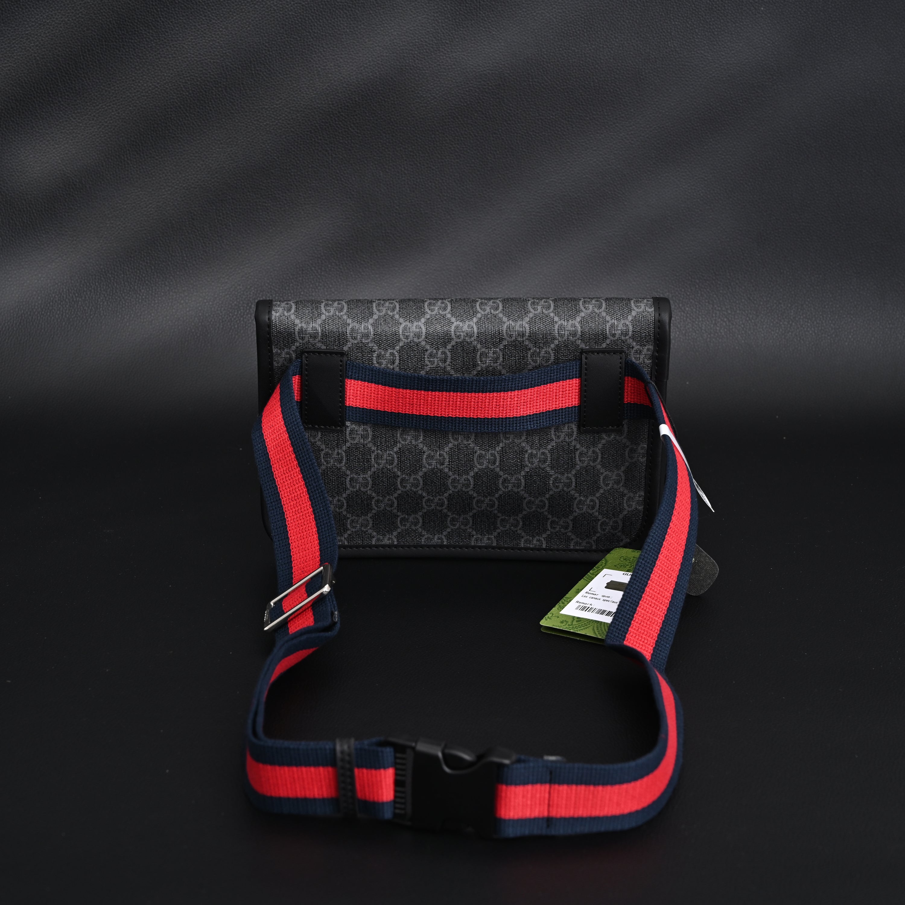 Ophidia GG Supreme Belt Bag  Black/Grey with Web Strap