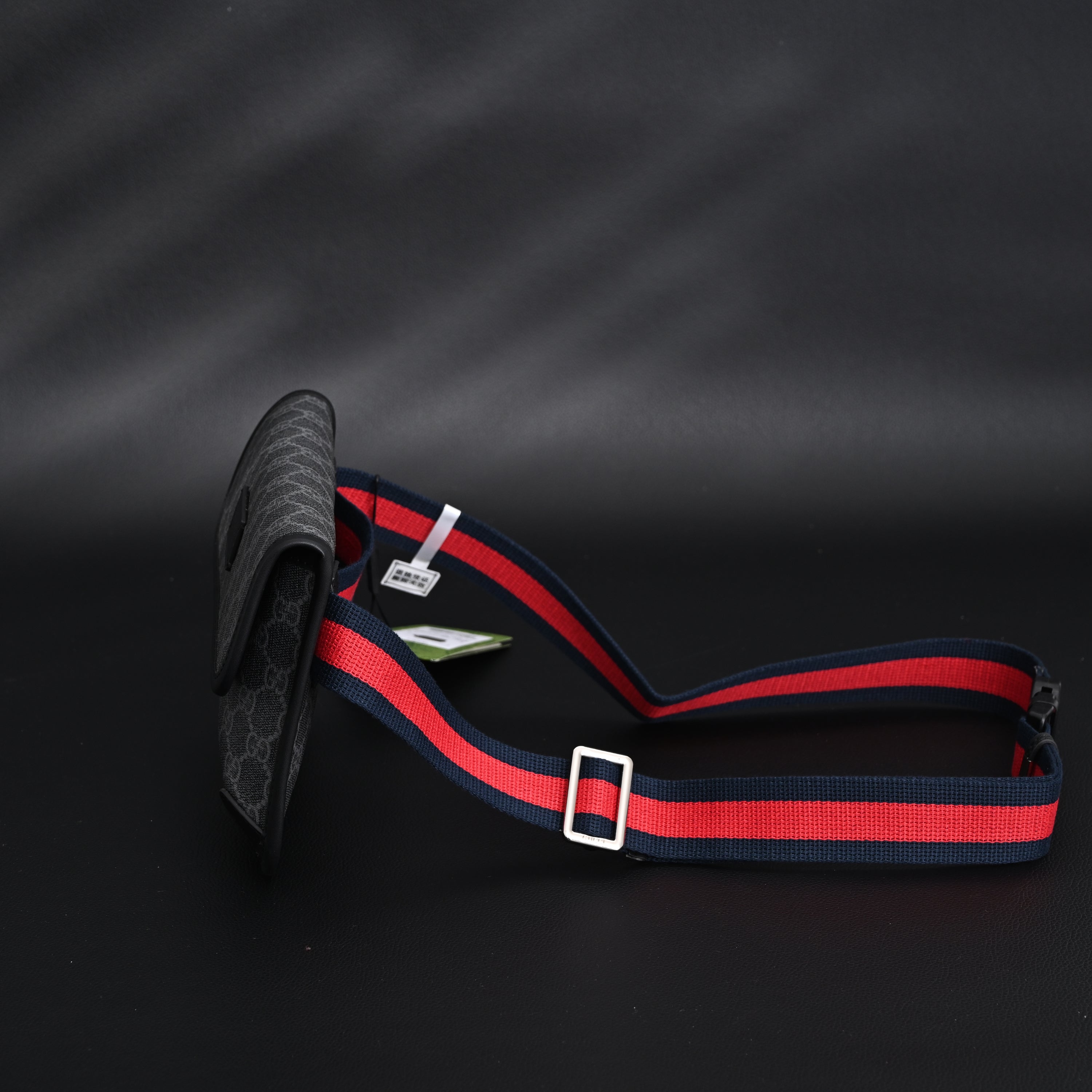 Ophidia GG Supreme Belt Bag  Black/Grey with Web Strap
