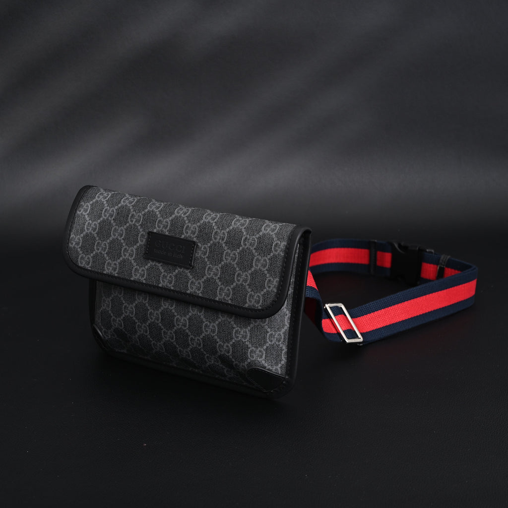 Ophidia GG Supreme Belt Bag  Black/Grey with Web Strap