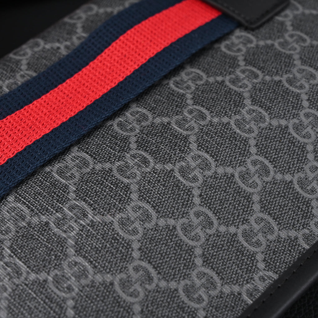 Ophidia GG Supreme Belt Bag  Black/Grey with Web Strap