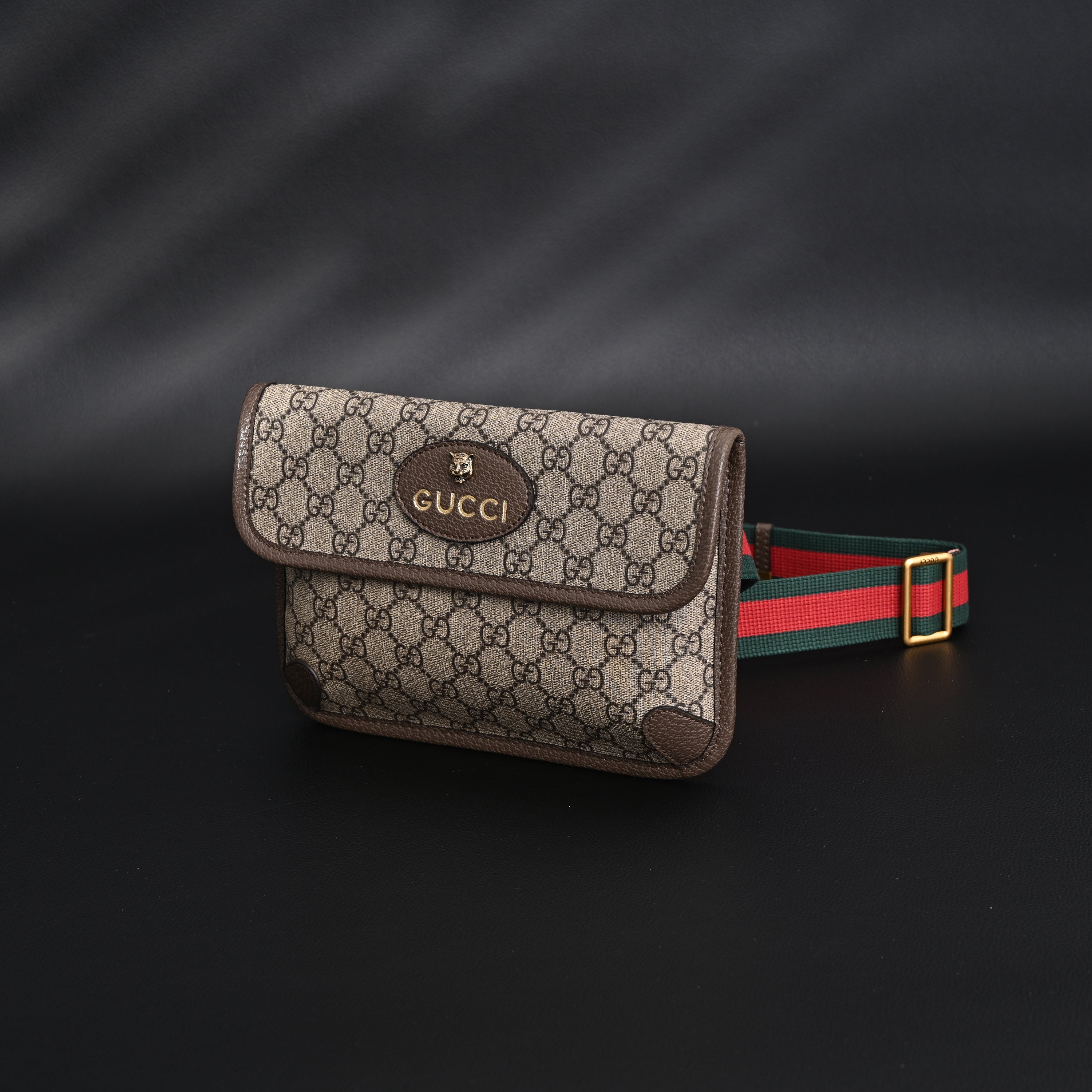 Ophidia GG Supreme Mini Belt Bag  Beige/Ebony with Web Stripe
