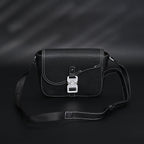 Saddle Crossbody Bag  Black Grained Calfskin with Silver-Tone Hardware