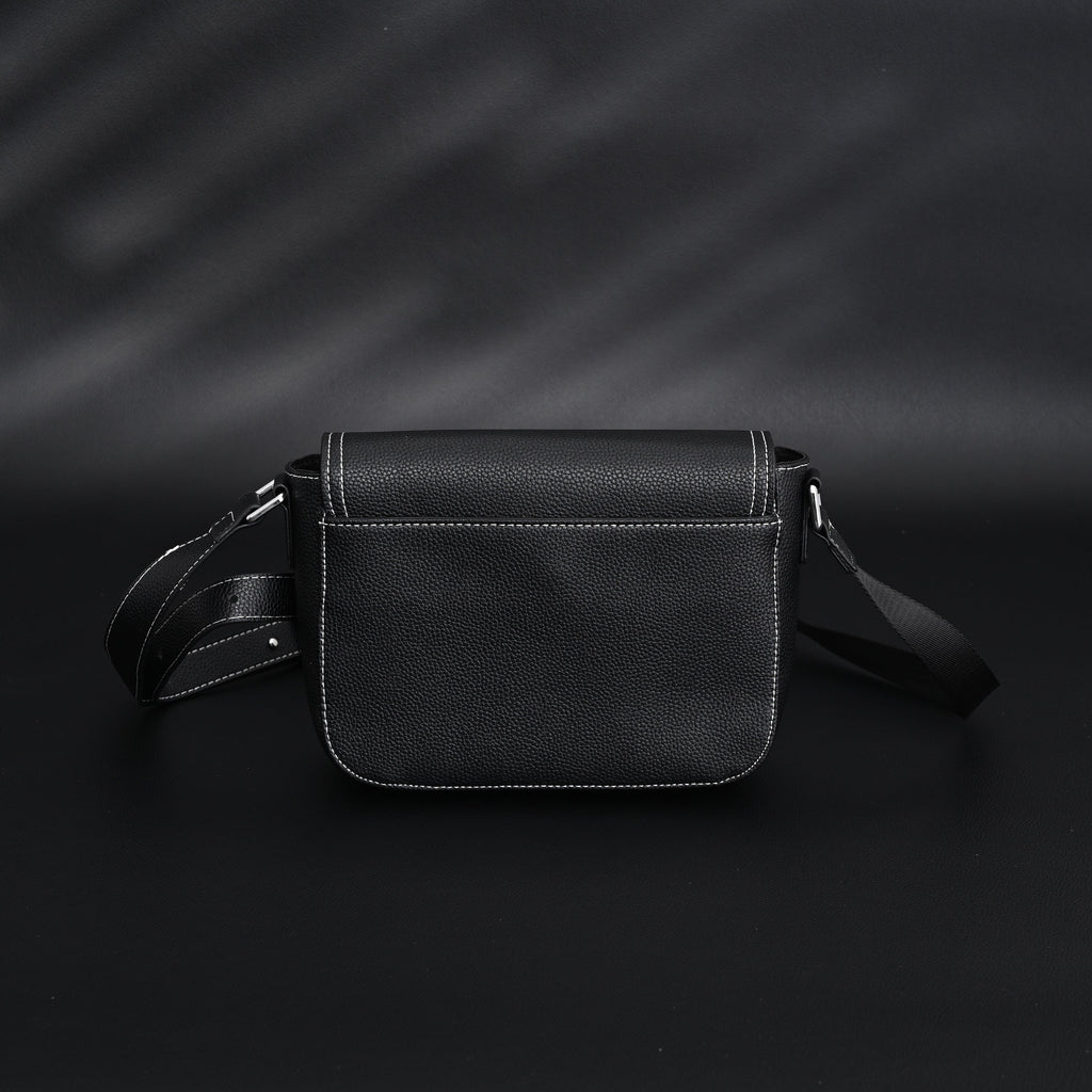 Saddle Crossbody Bag  Black Grained Calfskin with Silver-Tone Hardware