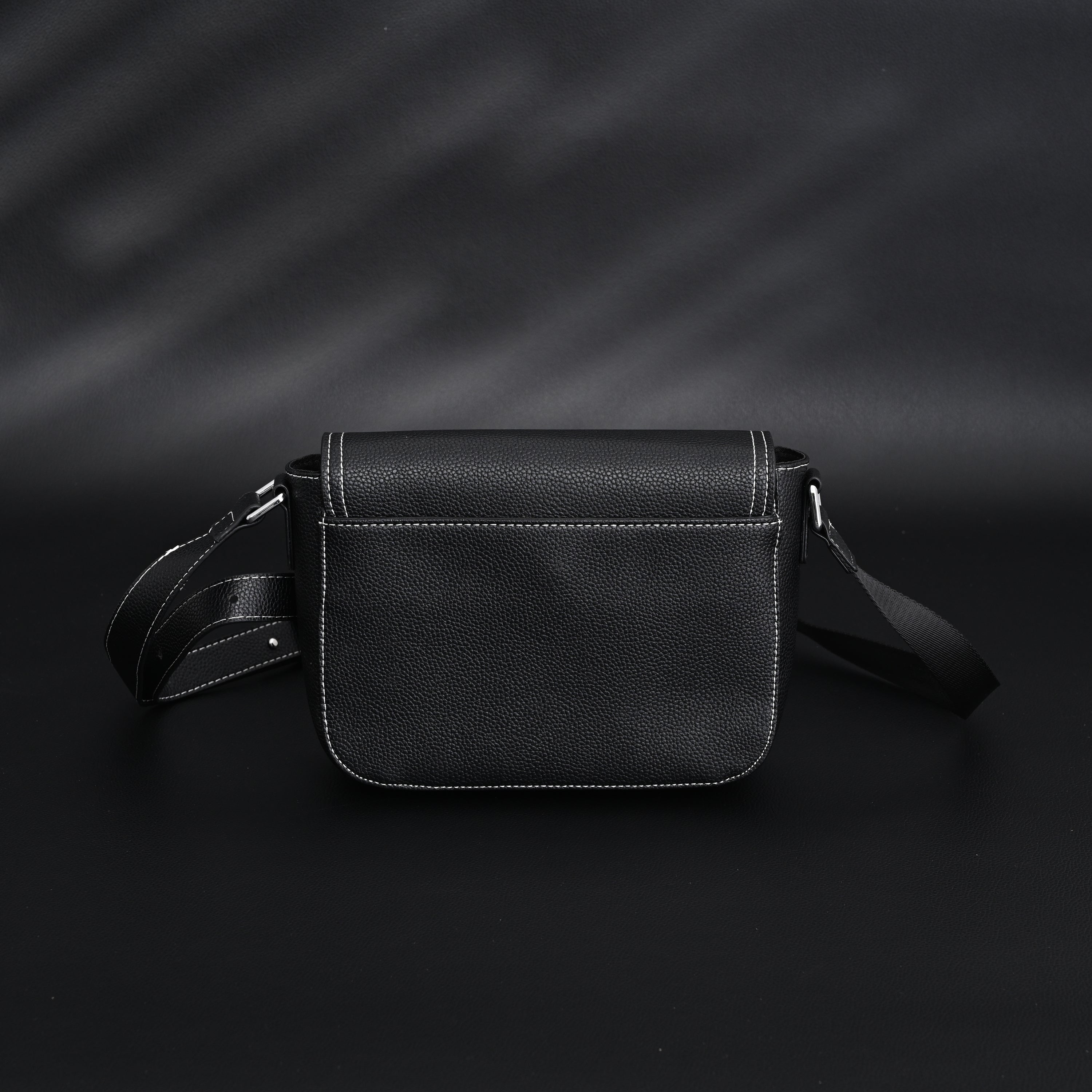 Saddle Crossbody Bag  Black Grained Calfskin with Silver-Tone Hardware