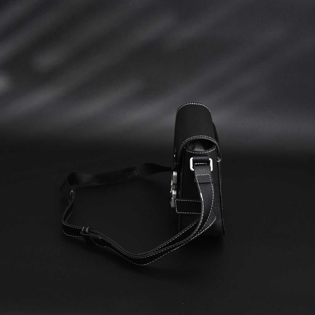Saddle Crossbody Bag  Black Grained Calfskin with Silver-Tone Hardware