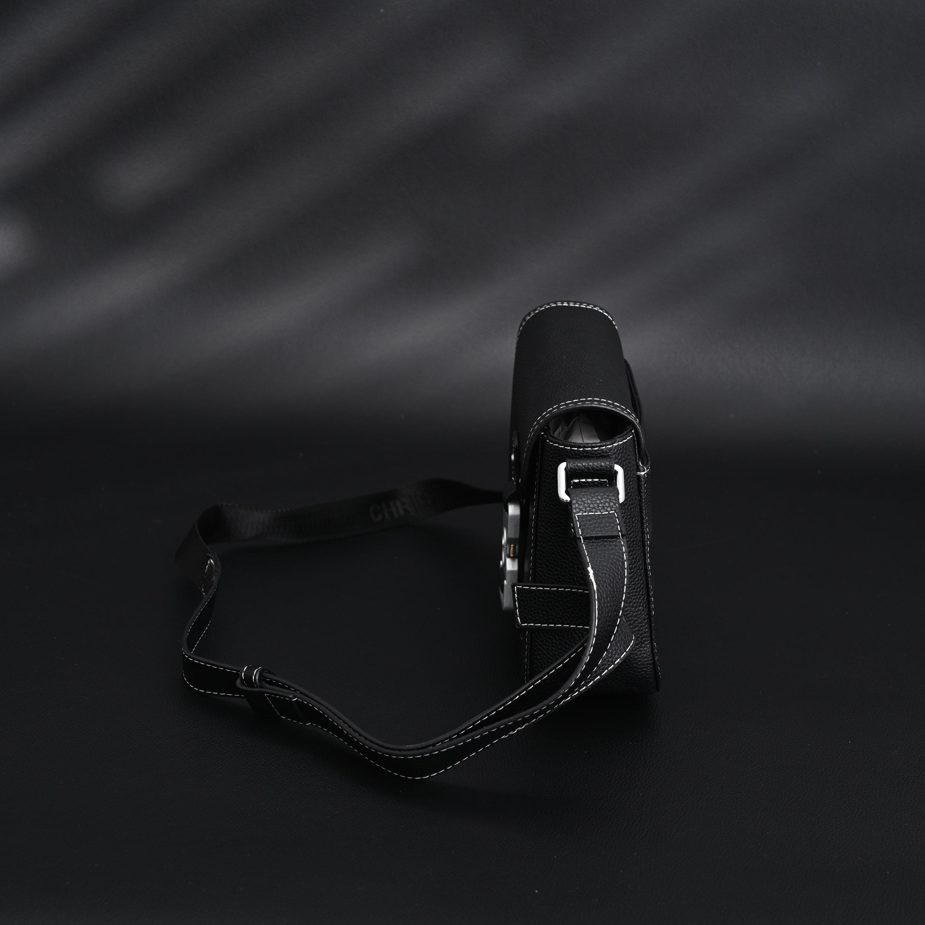 Saddle Crossbody Bag  Black Grained Calfskin with Silver-Tone Hardware