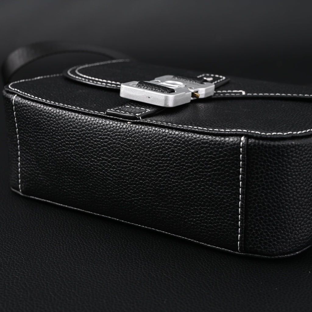 Saddle Crossbody Bag  Black Grained Calfskin with Silver-Tone Hardware