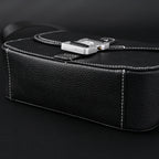 Saddle Crossbody Bag  Black Grained Calfskin with Silver-Tone Hardware