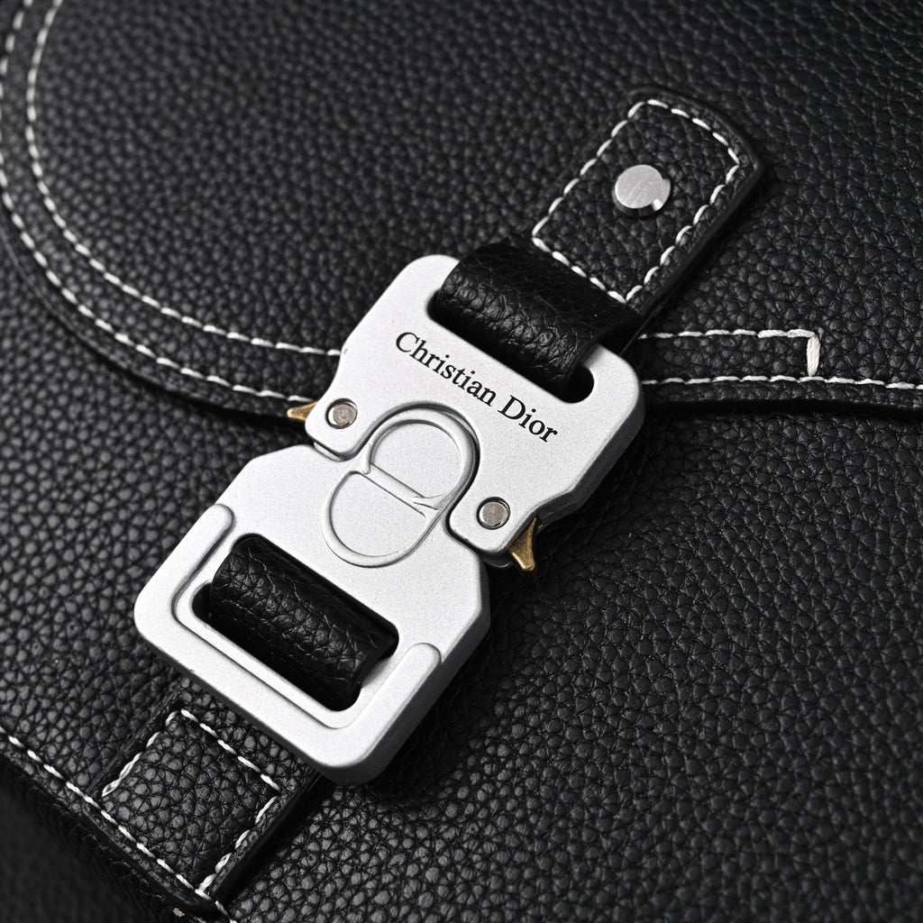 Saddle Crossbody Bag  Black Grained Calfskin with Silver-Tone Hardware