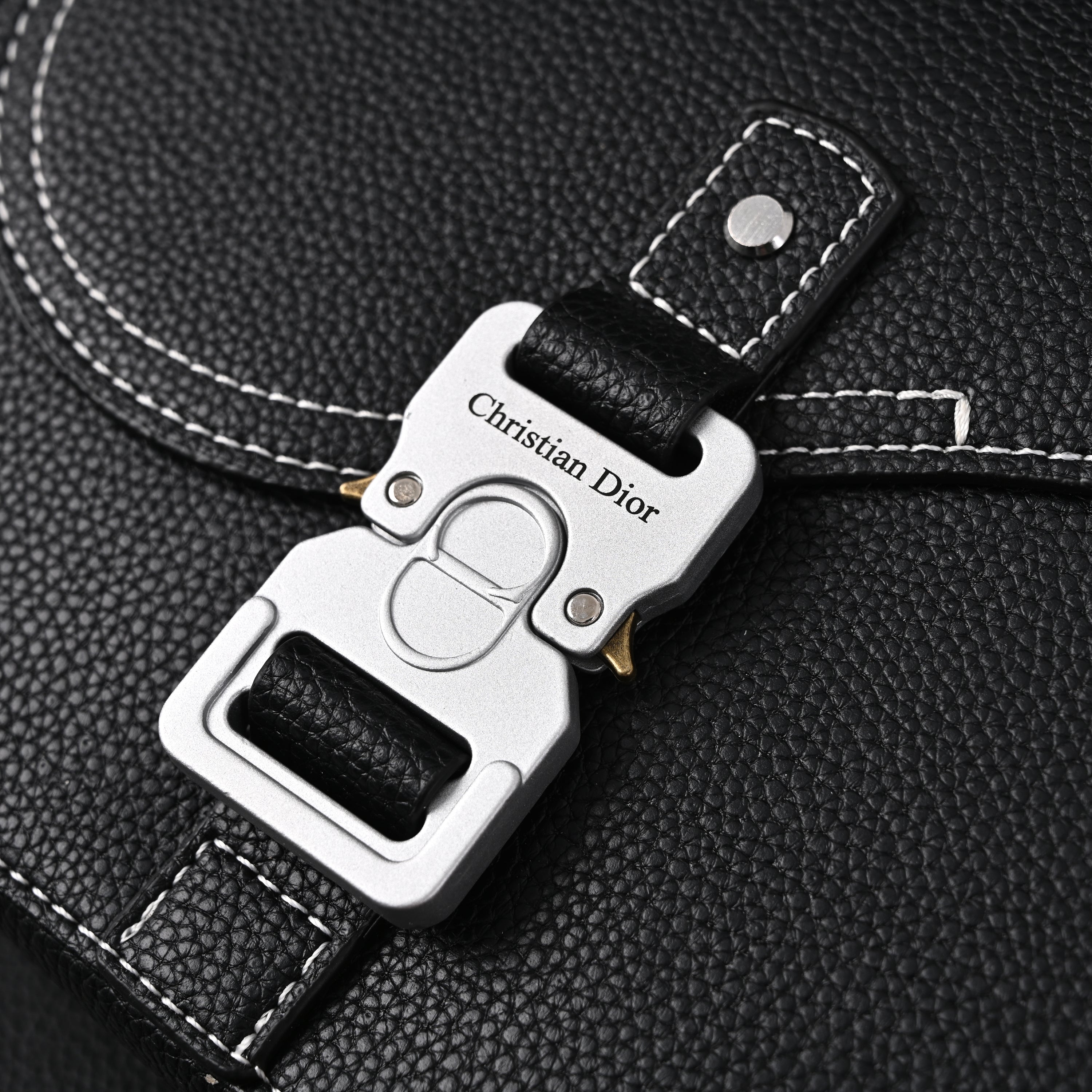 Saddle Crossbody Bag  Black Grained Calfskin with Silver-Tone Hardware