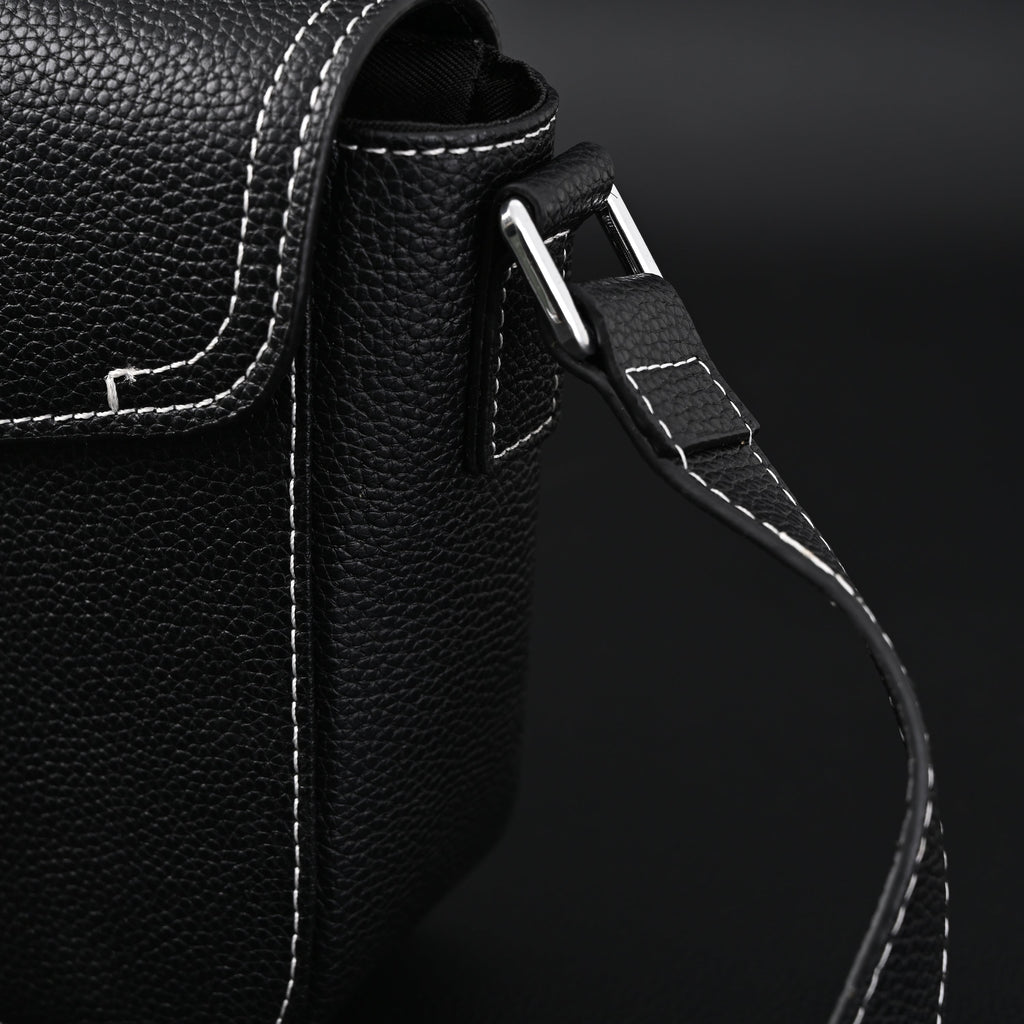 Saddle Crossbody Bag  Black Grained Calfskin with Silver-Tone Hardware