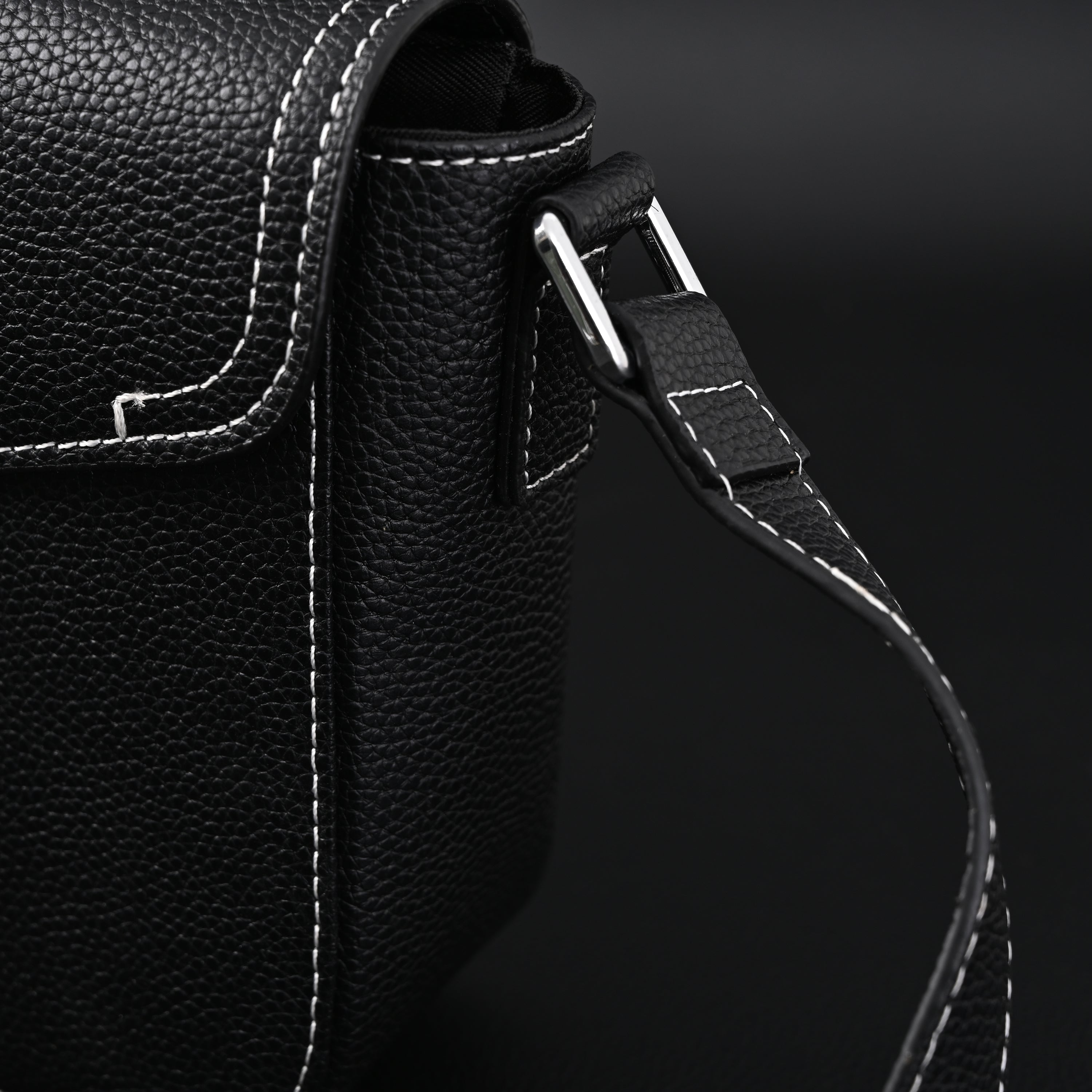 Saddle Crossbody Bag  Black Grained Calfskin with Silver-Tone Hardware