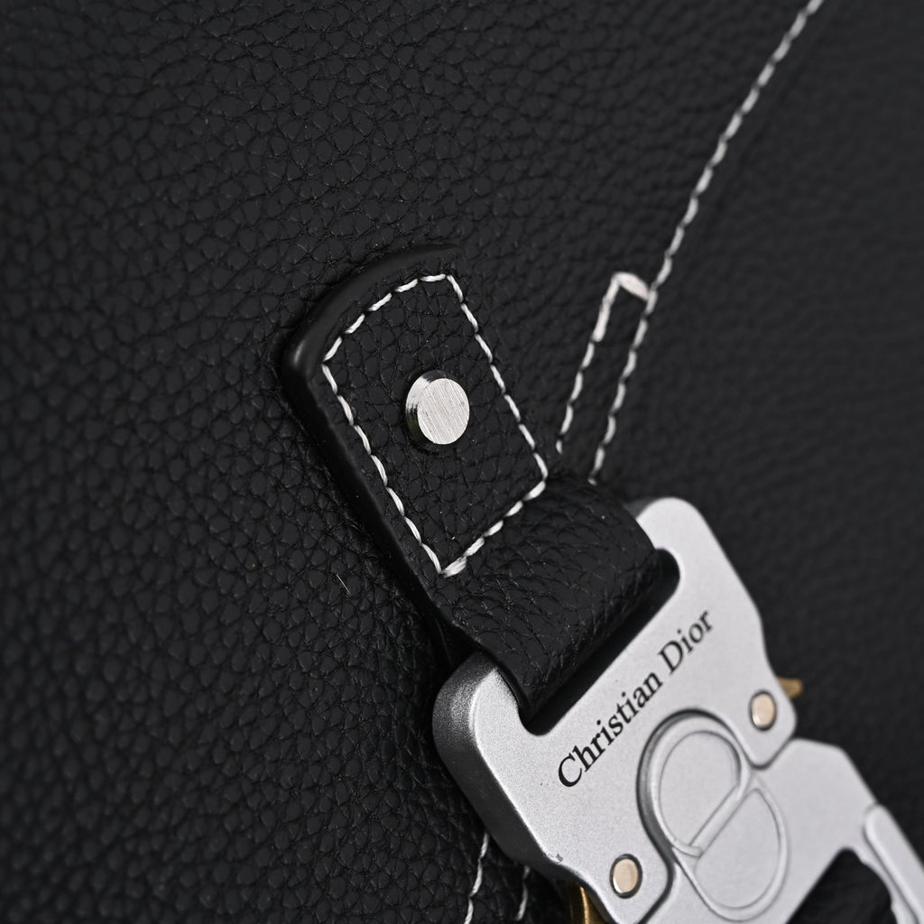 Saddle Crossbody Bag  Black Grained Calfskin with Silver-Tone Hardware